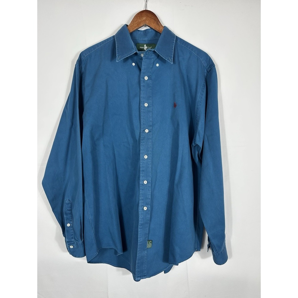 Vintage Hunt Club Mens 100%‎ Cotton Button Down Shirt w/ Pony Embroidery Size L